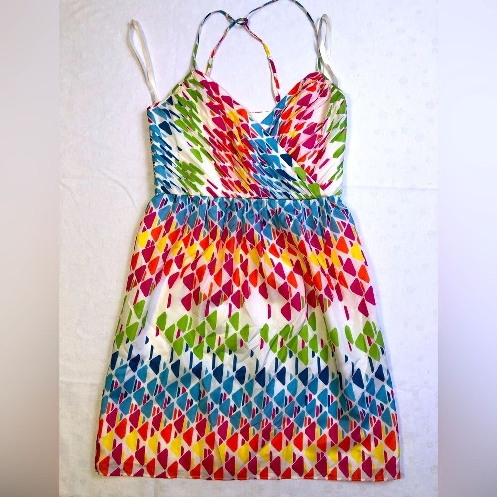 Shoshanna Multicolored Silk Cocktail Dress Small Geometric Retro